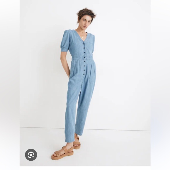 Madewell Pants - Madewell Denim Puff-Sleeve Button-Front Jumpsuit